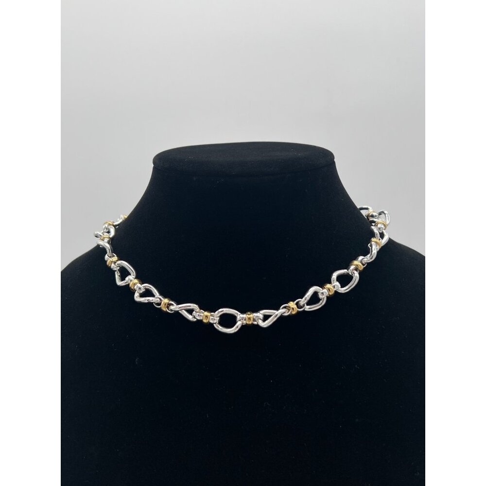 Luxury Two Tone Silver & Gold Designer Chain Necklace With Toggle Clasp